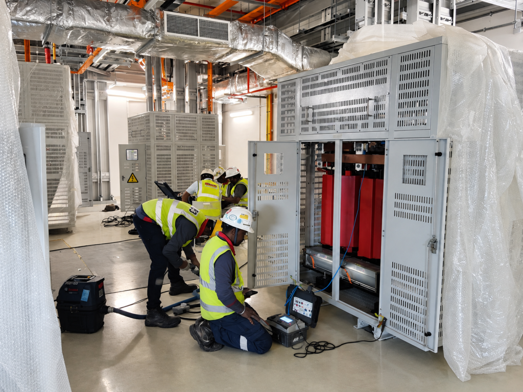 Dry-type cast-resin transformers installed at a semiconductor manufacturing facility in Singapore.